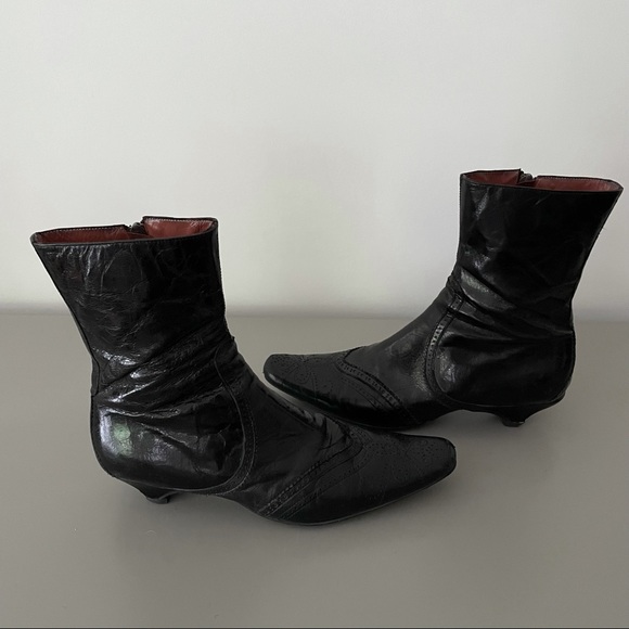 Goffredo Fantini Black Leather Kitten Heel Boots Size 36.5 Made In Italy - Picture 3 of 15